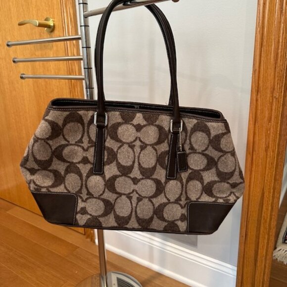 COACH 7721 Wool and Leather Large Brown Tote - Picture 2 of 5